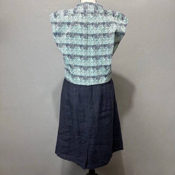 Weekend Max Mara Linen Blend Dress Sz 12/L Santos Split Neck Cap Sleeve A-Line - Picture 3 of 8